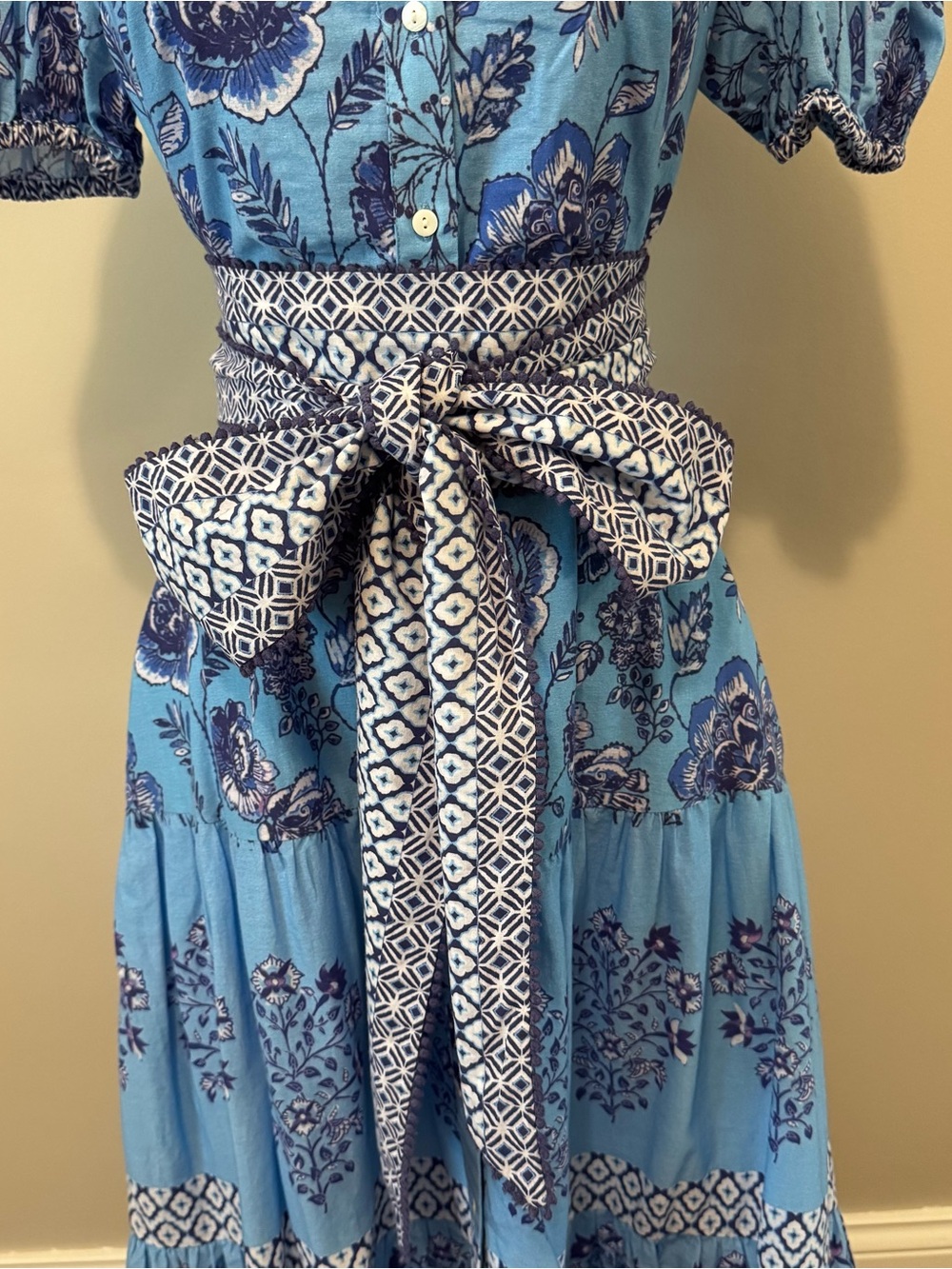 CELINA MOON Blue Floral Maxi Dress with Patterned Sash - Picture 10 of 15